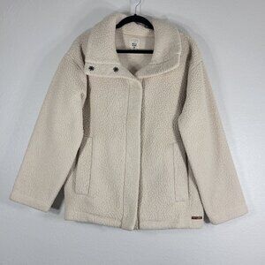 Billabong Cozy Days Jacket Fleece Women Large Snap Button Beige Fall Winter